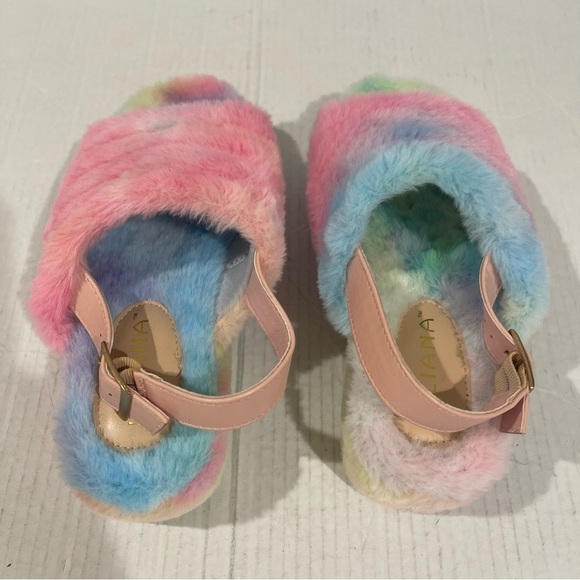 Women’s Liliana Tie Dye Open Toe Fuzzy Slingback Platform Sandals Size 7.5 US! - Picture 6 of 10